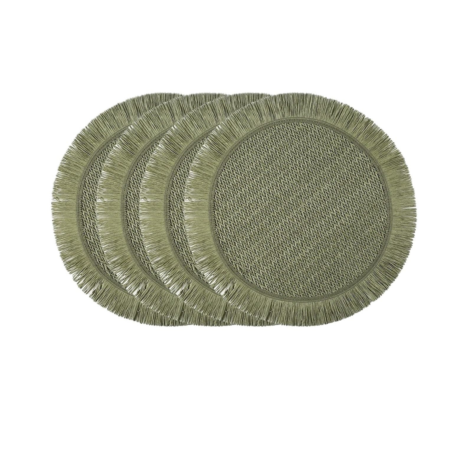 4pcs Table Round Woven Paper Placemat For Dining(Green)