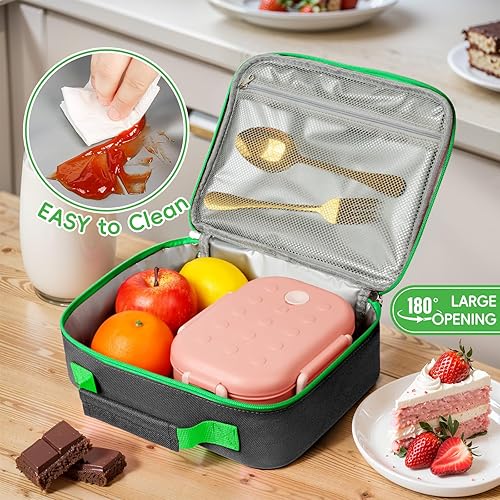Miniatura 5 de Lonchera para niños, bonita bolsa de almuerzo aislada para niños, lonchera escolar impermeable, regalo para adolescentes y adultos, bolsa de Verde