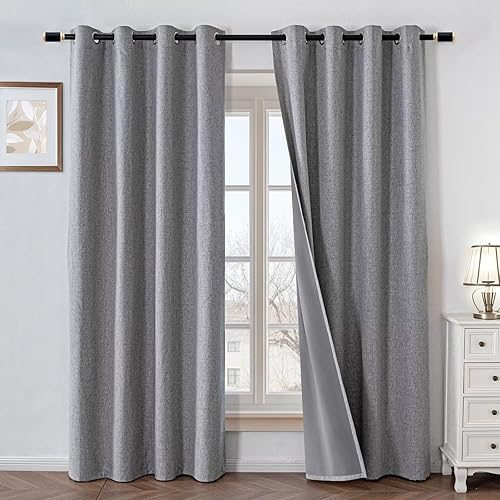 Miniatura 10 de cortinas 100% opacas de 84 pulgadas de largo, 2 paneles de lino sintético, cortinas largas para dormitorio y sala de estar, opacas, oscurecimiento