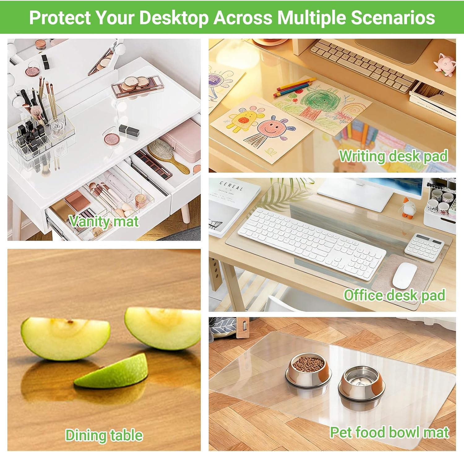 Medium Clear Vanity Mat, 23.6"x15.7" Anti-Slip Makeup Desk Protector, Waterproof Scratch Resistant, Odorless Easy Clean for Vanity Cosmetics & Pet Bowl