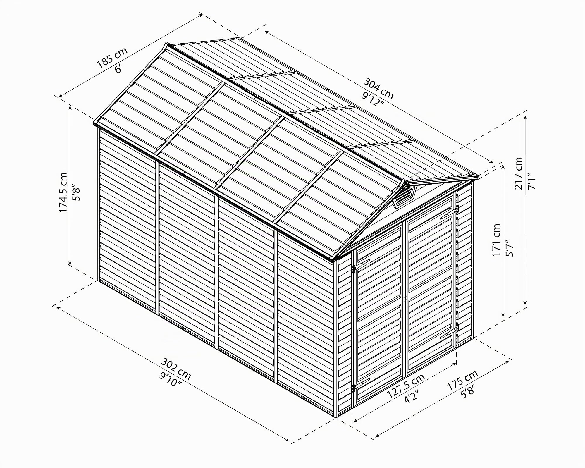 Canopia by Palram Gerätehaus Garten Skylight 6x10 Geräteschuppen Metall 185 x 304 cm Anthrazit Polycarbonatplatten rostbeständig UV-Schutz