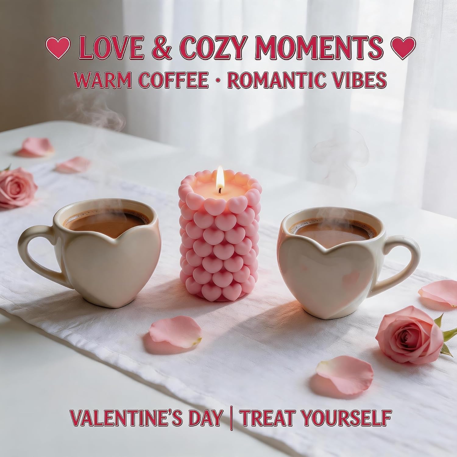 Pink Heart Shape Scented Pillar Candle,3D Love Heart Pillar Design,