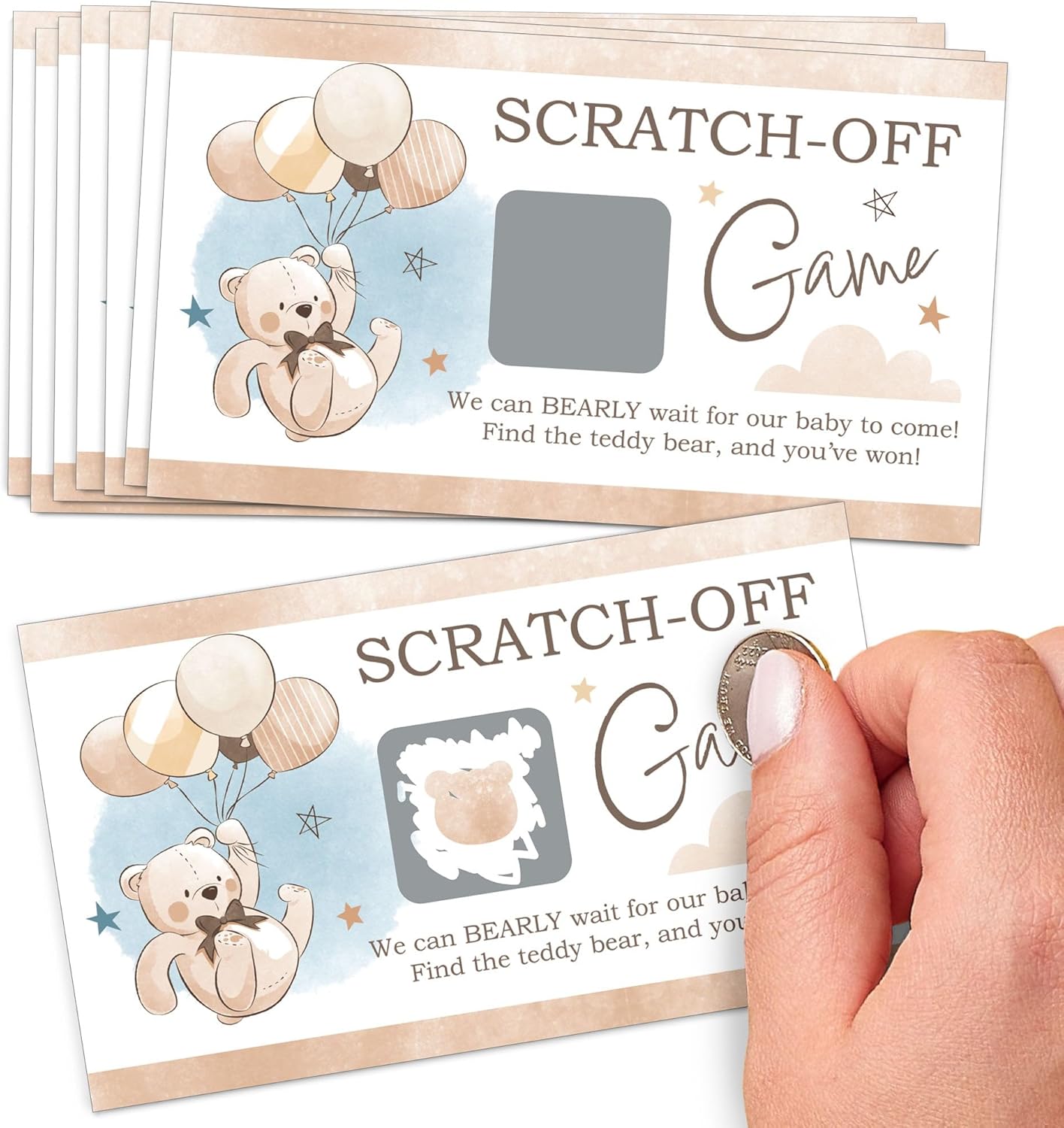 Big Dot of Happiness We Can Bearly Wait - Teddy Bear Baby Shower Game Scratch Off Cards - 22 Count (Pack of 3)
