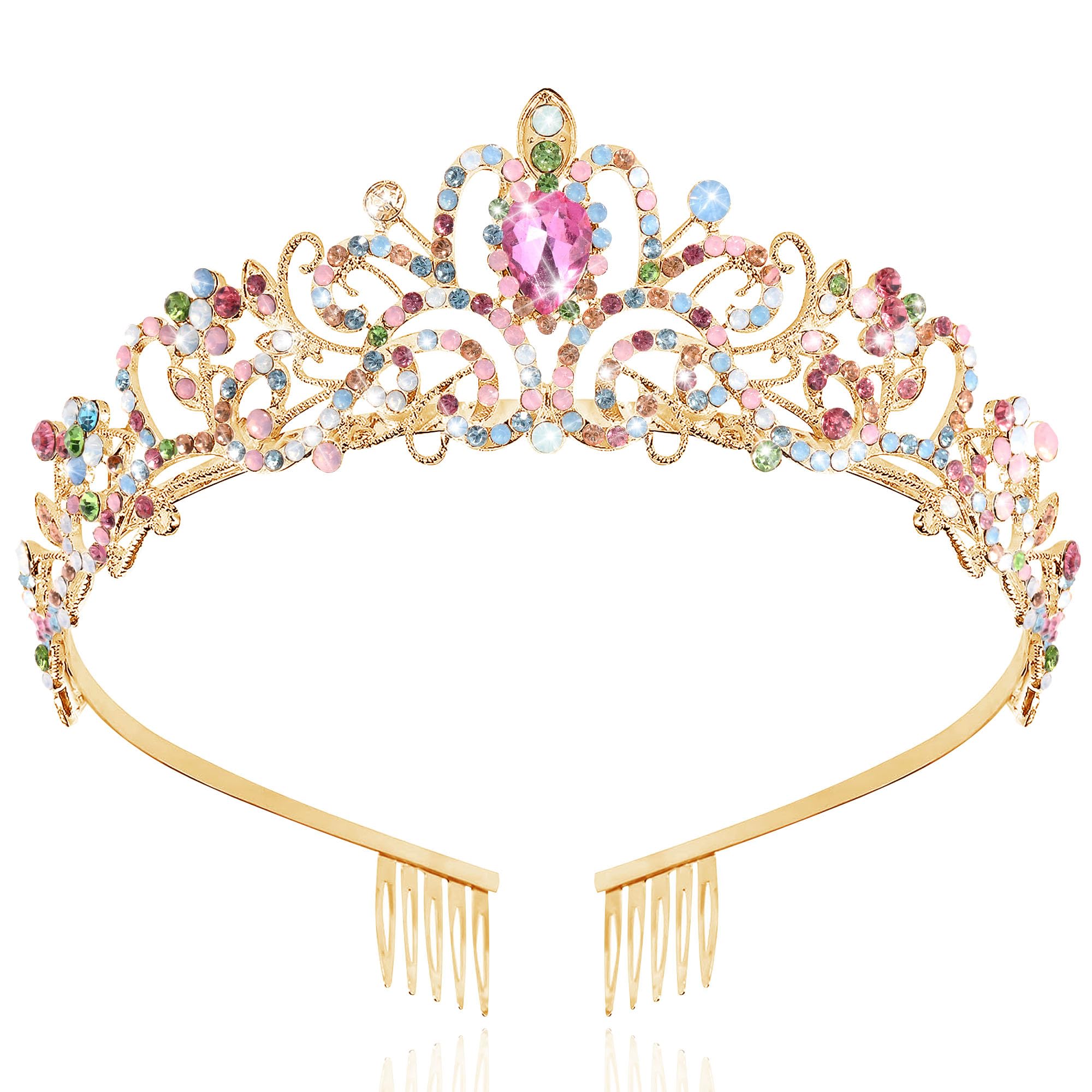 TAROSE Crowns for Women and Girls, Queen Crystal Gold Silver Tiaras with White Rhinestone and Combs, Goddess Crown for Wedding Bride Birthday Princess Bridal Shower Hair Accessories for Women