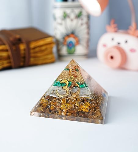 Miniatura 2 de Pirámide de orgón de 2.165 in, ojo de tigre, selenita y malaquita verde, cristales de protección de reiki, pirámide de organito para regalo de buena