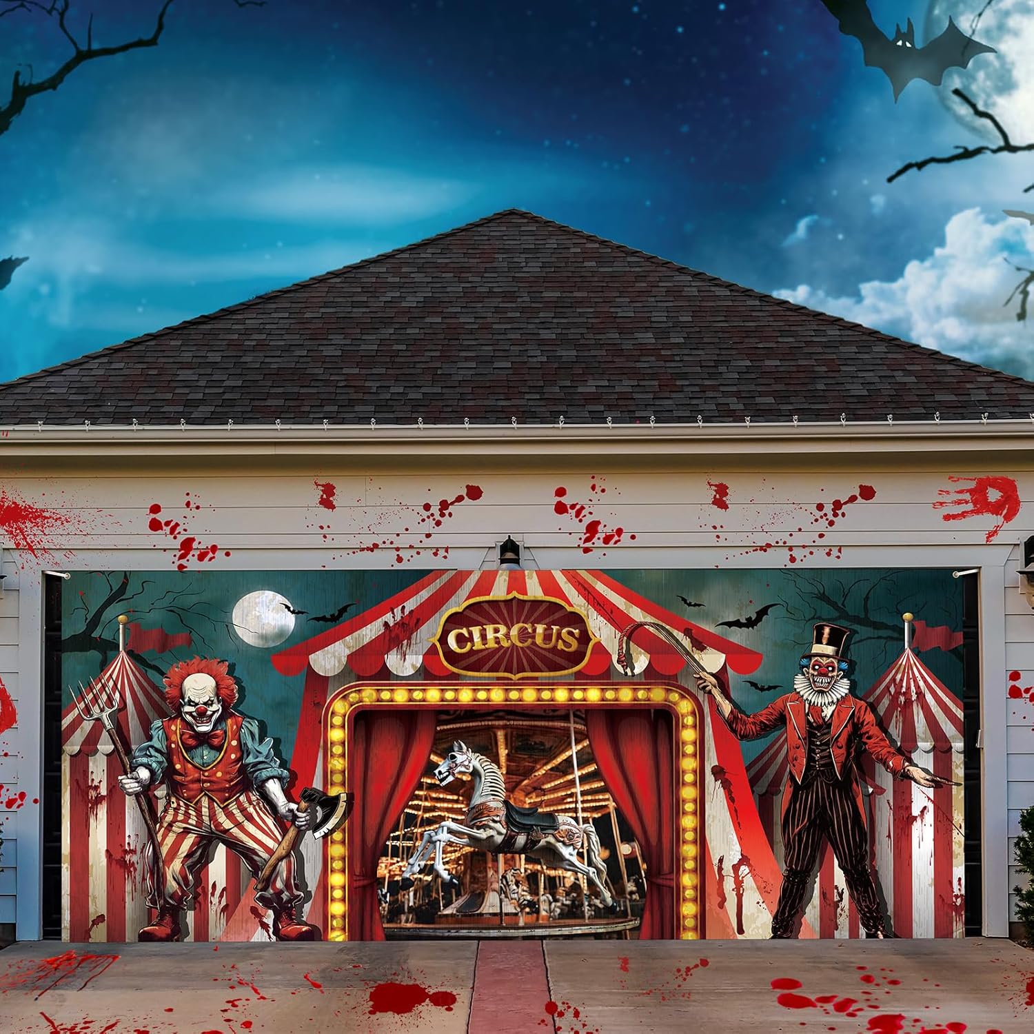 6 x 13 ft halloween garage door decoration banner evil circus garage door decoration cover halloween backdrop evil circus theme backdrop clown background for birthday photography party circus 6 x 13 ft