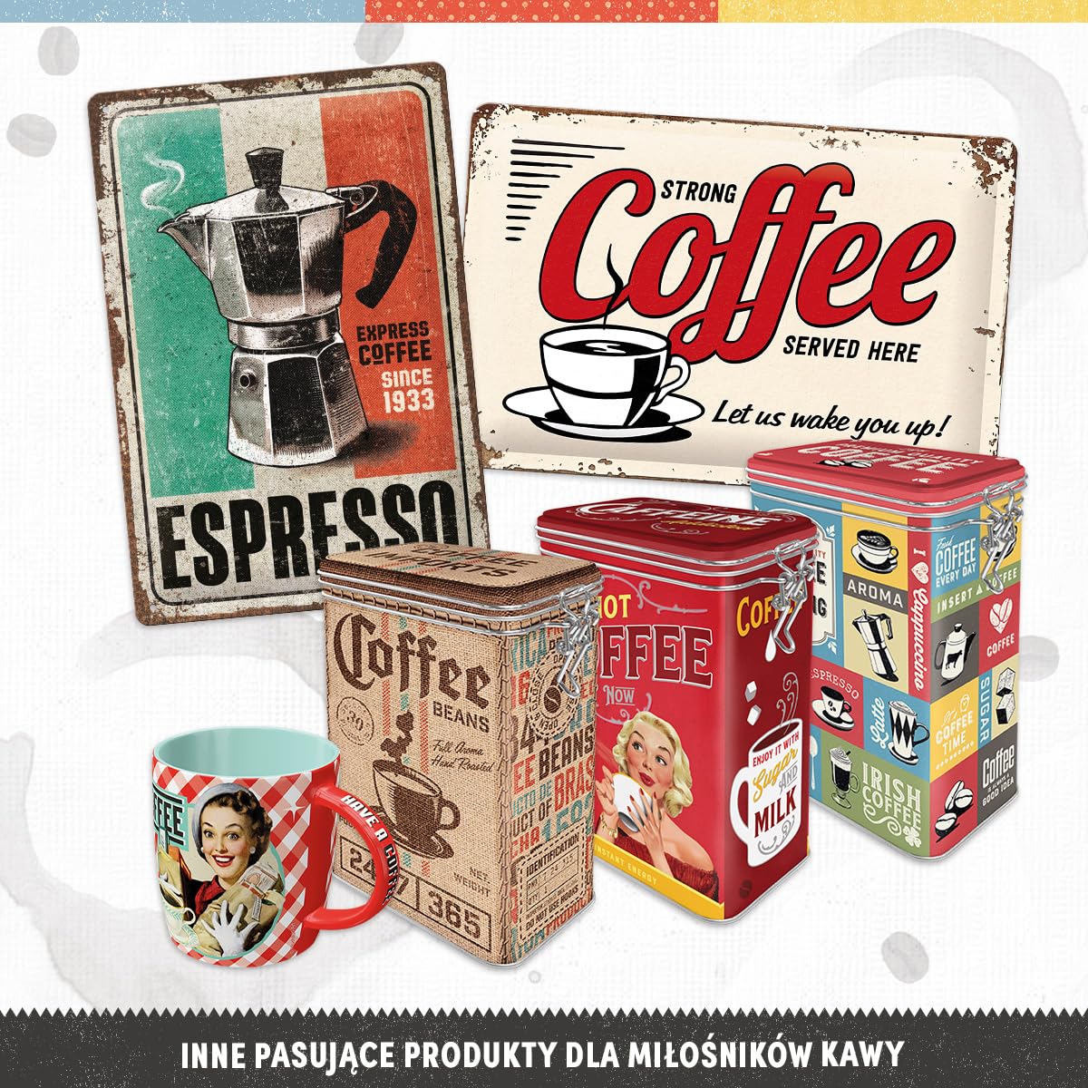 Nostalgic-Art Retro puszka na kawę, 1,3 l, Coffee Collage – Pomysł na prezent dla miłośników kawy, metalowy pojemnik z pokrywką aromatyczną, Styl vintage | Puszka blaszana z pokrywką aromatyczną, styl vintage, dekoracja do kawy, pomysł na prezent dla fanó