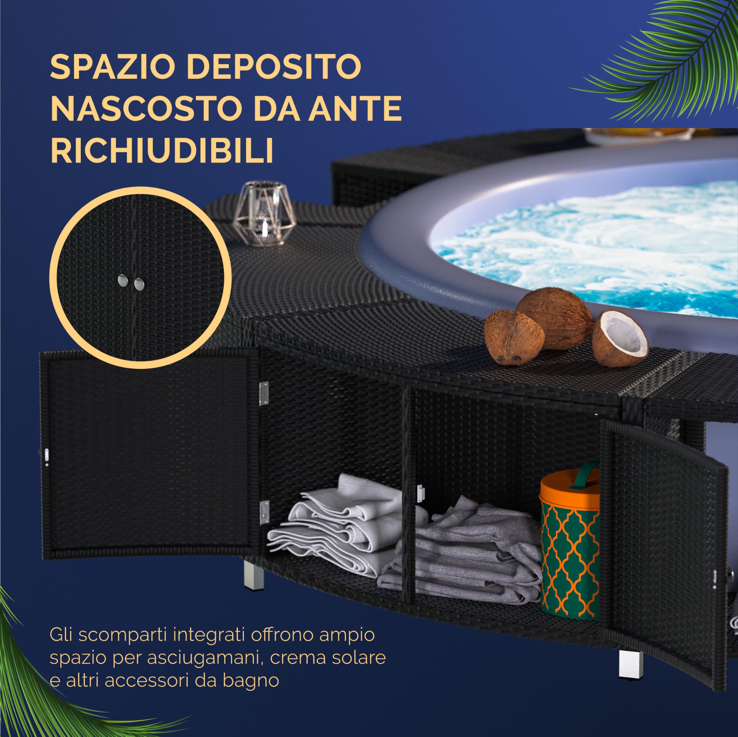 Casaria Cornice Vasca Idromassaggio Polyrattan Ø206cm Nero | Legno Eucalipto Certificato FSC, Whirpool, Bordo Piscina, Resistente ai Raggi UV, Telaio Zincato