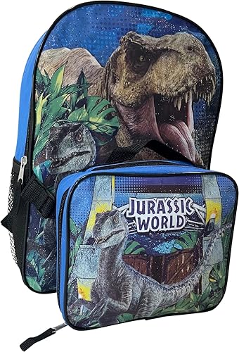 Miniatura 3 de Jurassic World - Mochila infantil de 15 pulgadas con juego de fiambreras extraíbles (azul y negro), Azul-negro, Mochila