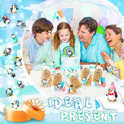 Miniatura 7 de Kigeli 24 juegos de llaveros de pingüino, recuerdos de fiesta de pingüinos, llavero de animales 3D con colgante de pingüino ártico en miniatura,