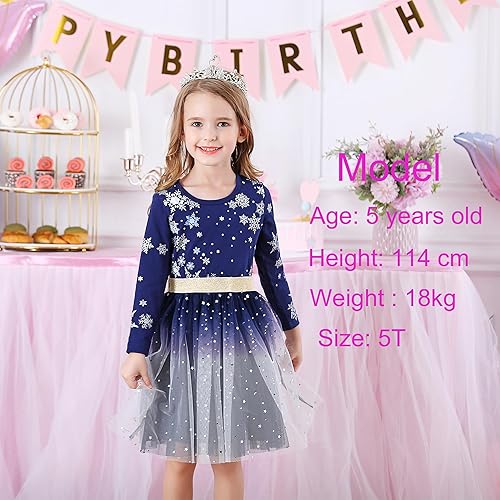 Miniatura 2 de VIKITA Vestidos de invierno para niñas de manga larga para niñas pequeñas, vestidos de tul para fiestas de 3 a 12 años