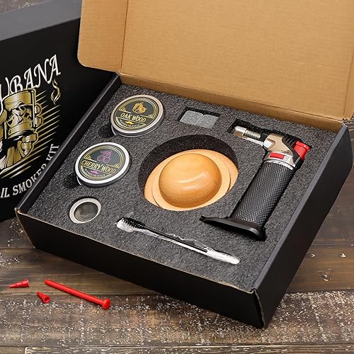 Miniatura 7 de Kit de ahumador de cóctel con antorcha, regalos para hombre, maridos, papá, chips de madera de 4 sabores, kit de whisky bourbon antiguo con una