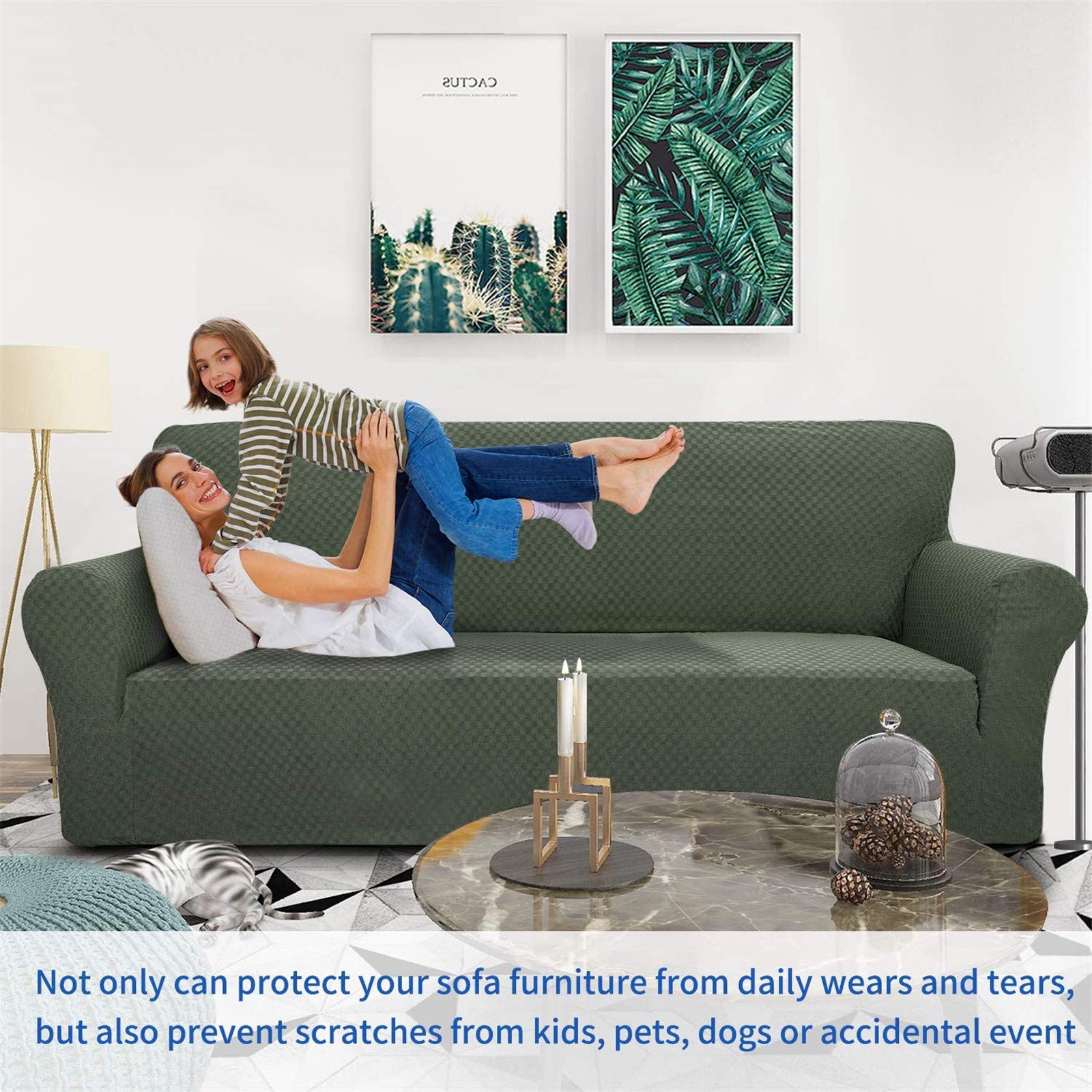 Sofabezug aus Stretch-Jacquard, super Stretch, rutschfest, Stuhlbezug mit Armlehnen, Hundefreundlich, 1 Stück, elastischer Sofa-Schonbezug (1-Sitzer, Armeegrün)