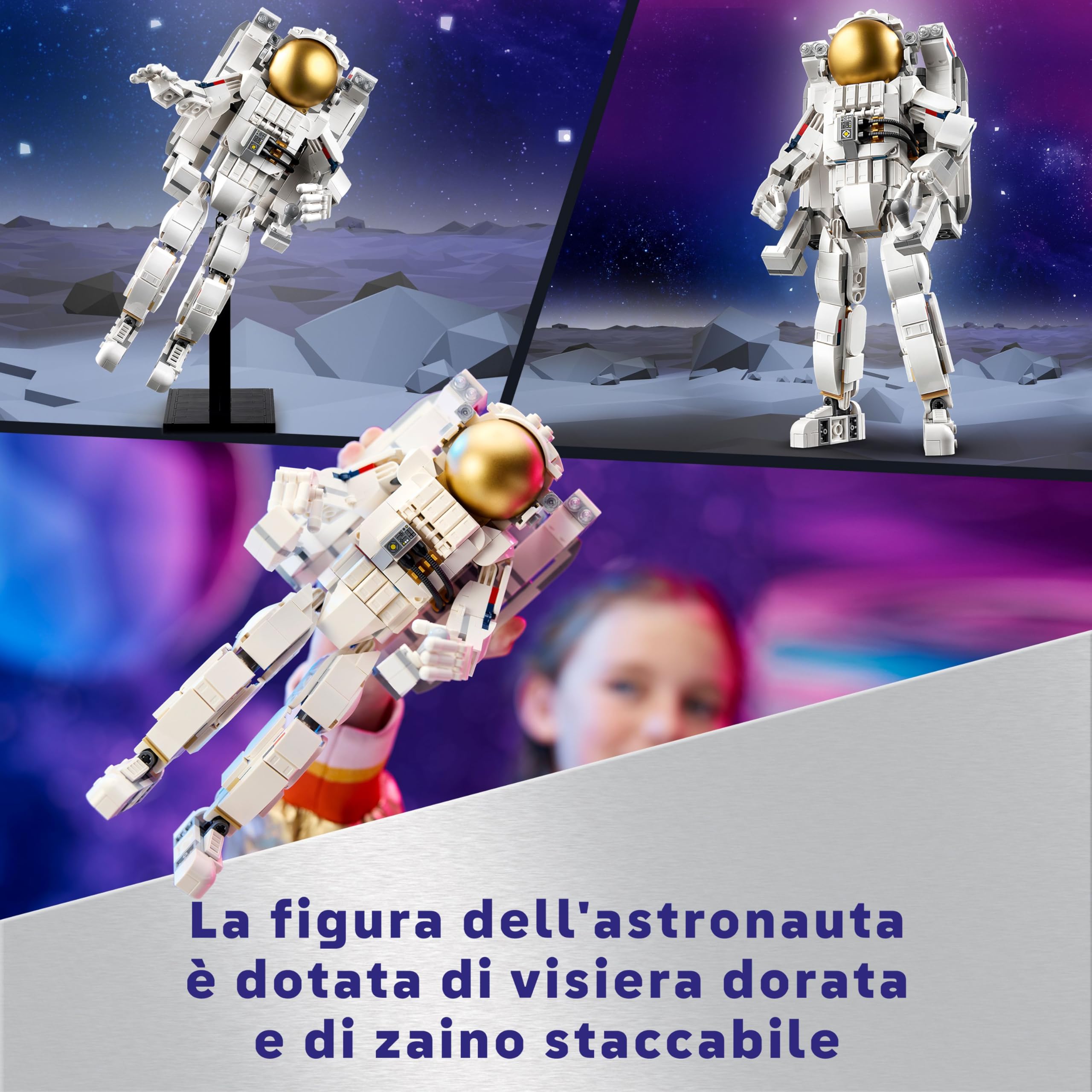 LEGO Creator 3 in 1 Astronauta Spaziale Trasformabile in Cane Giocattolo o in Modellino di Astronave Viper Jet, Giochi da Costruire per Bambini e Bambine da 9 Anni, Idea Regalo a Tema Spazio 31152