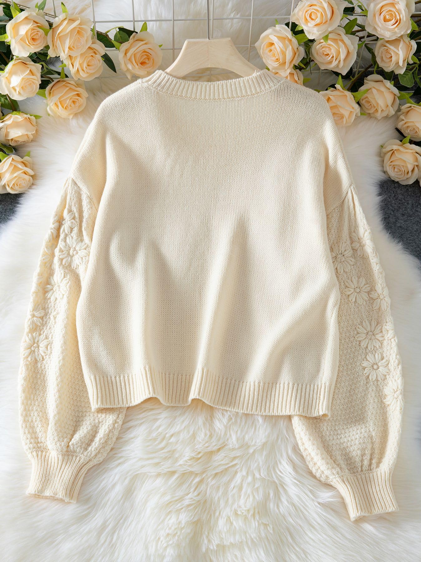Maglione da donna lavorato a maglia grossa oversize manica lunga lanterna girocollo pullover caldo alla moda autunno inverno