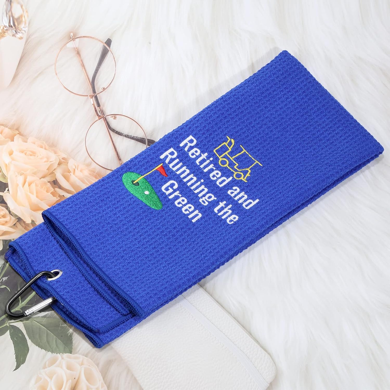 review MEIKIUP Retired Grandpa Golf Towel Dad Golf Towel Retired Golfer Gift Embroidered Golf Towel with Clip Golf Events Gift Retired and Running The Green (Retired and Running The Green)