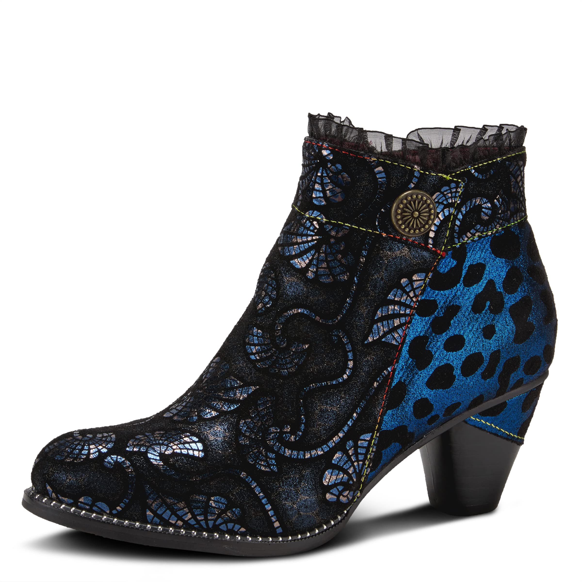 L`Artiste Dessa Women's Bootie with Eye-catching Metallic & Animal Print Design