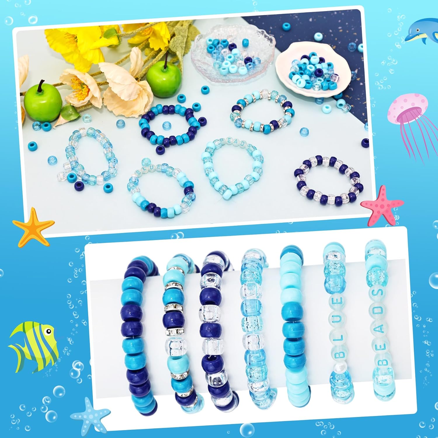 Blue Pony Beads,1000 Pcs Assorted Blue Ony Craft Beads for Jewelry Making Bracelets Crafts Plastic Home Decor Party DIY Crafts - Image 3