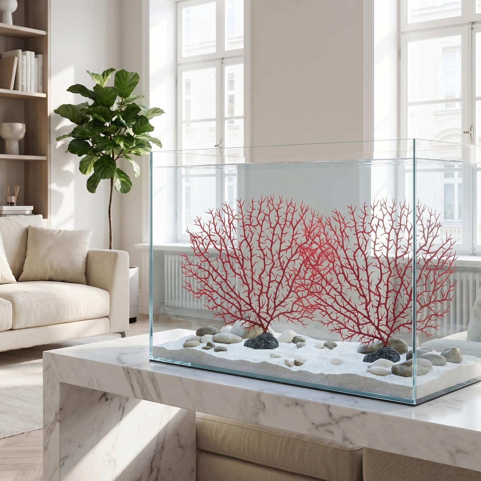 Happyyami Lot De 2 Branches De Corail Artificielles pour Aquarium Plantes Plastiques Ornementales De Taille Moyenne Décoration Naturelle Et Refuge pour Poissons