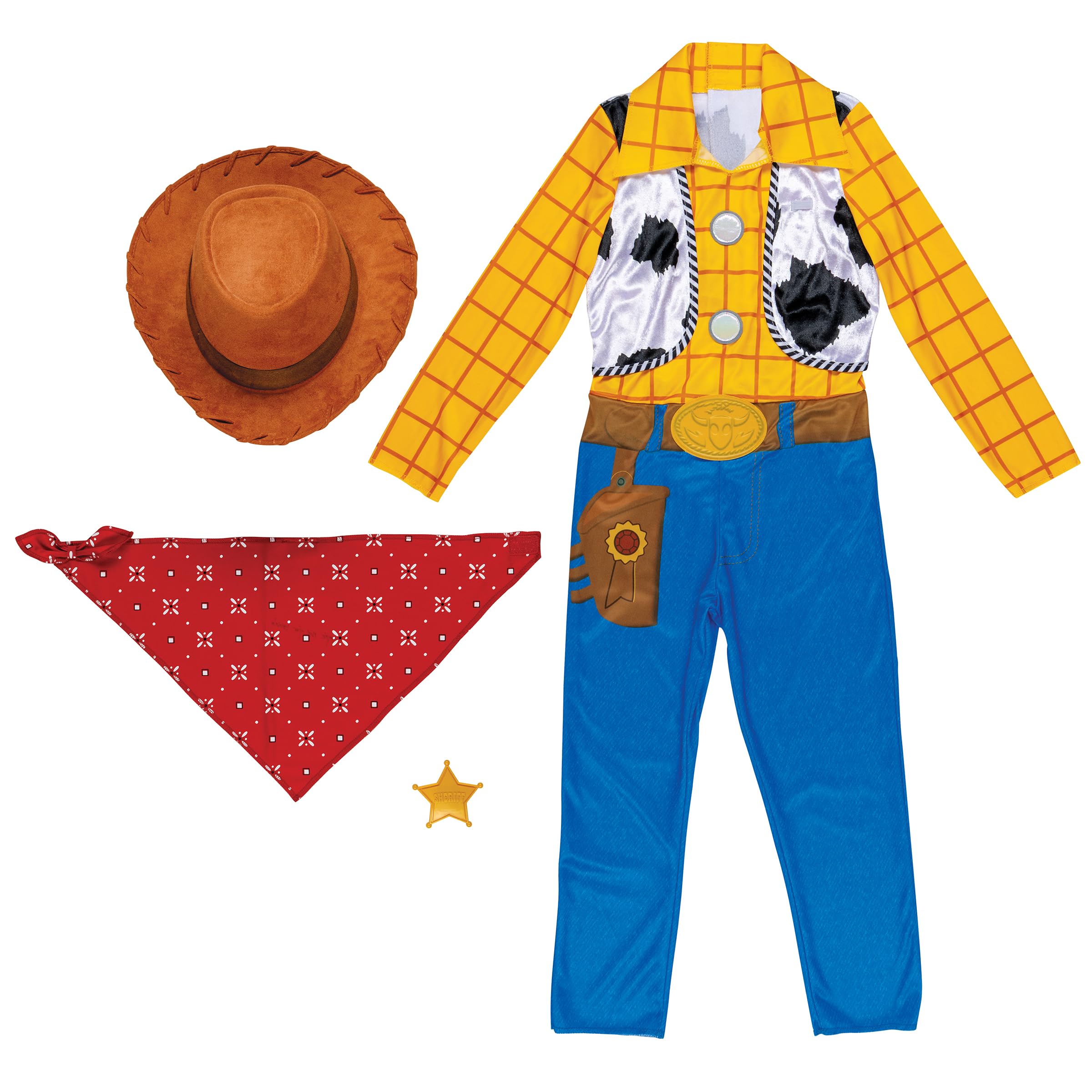 Disney Toy Story Deluxe Woody Costume, Official Boys Halloween Dress Up Outfit, Size (4-6)