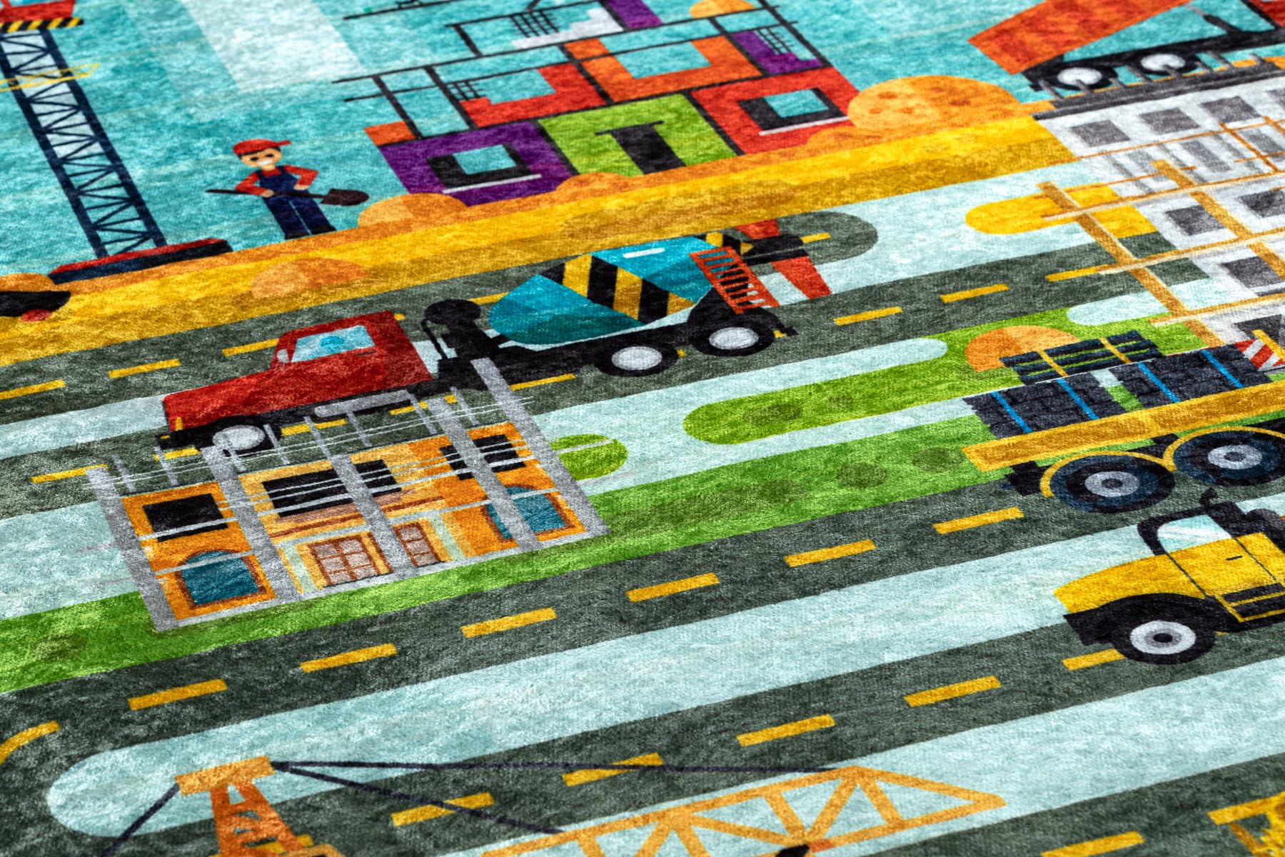 rugsx Alfombra Lavable Junior 52105.801 Sitio de construcción, Calles, para niños, Antideslizante - Azul 80x150 cm
