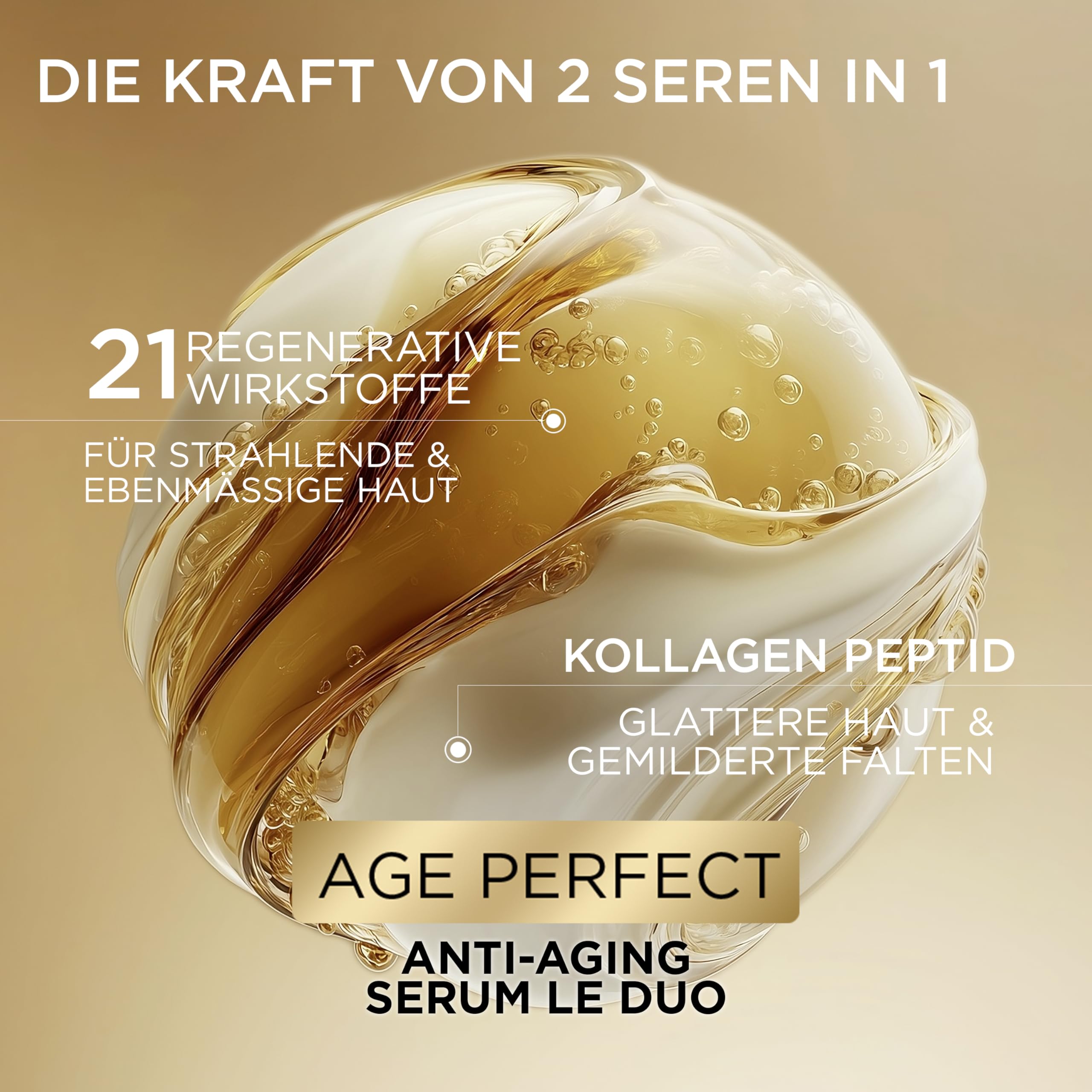 L'Oréal Paris Age Perfect Siero Le Duo – Antietà, con peptide di collagene, vitamina B3 e CG, levigante e contro 10 segni di invecchiamento, rivitalizzante siero viso 2 in 1, 1 x 30 ml