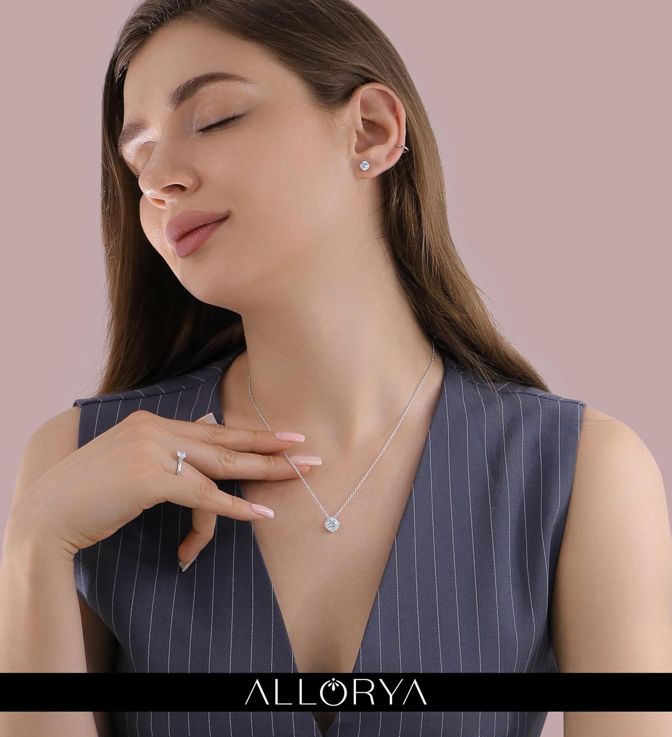 1.00 Carat Center Round Lab Grown White Diamond or Cubic Zirconia Cushion Frame Halo Pendant with 18 inch Silver Chain for Women in 925 Sterling Silver