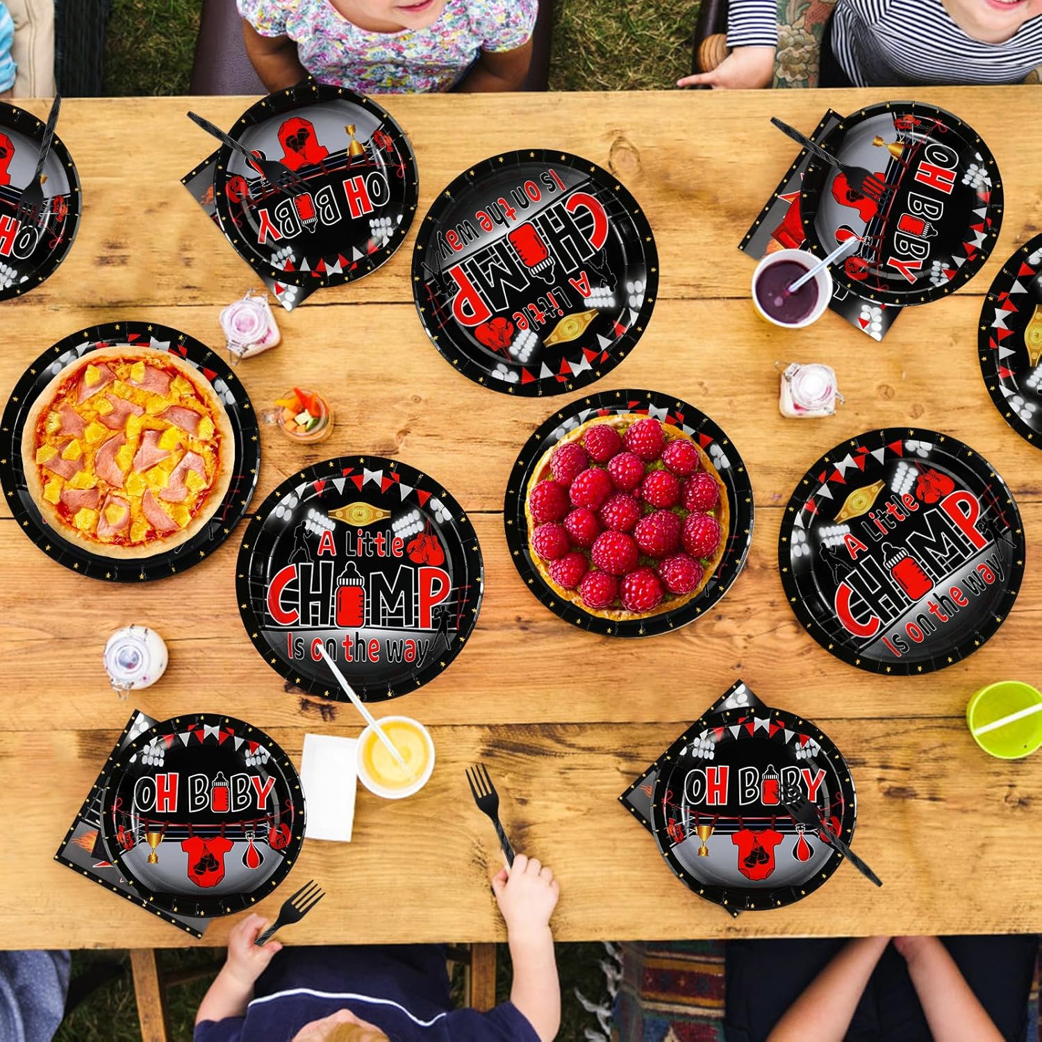 96Pcs Boxing Baby Shower Party Supplies World Champion Plates and Napkins Fight Sports Wrestling Tableware Set for Boxing Baby Shower Party Supplies Serves 24 - Image 7