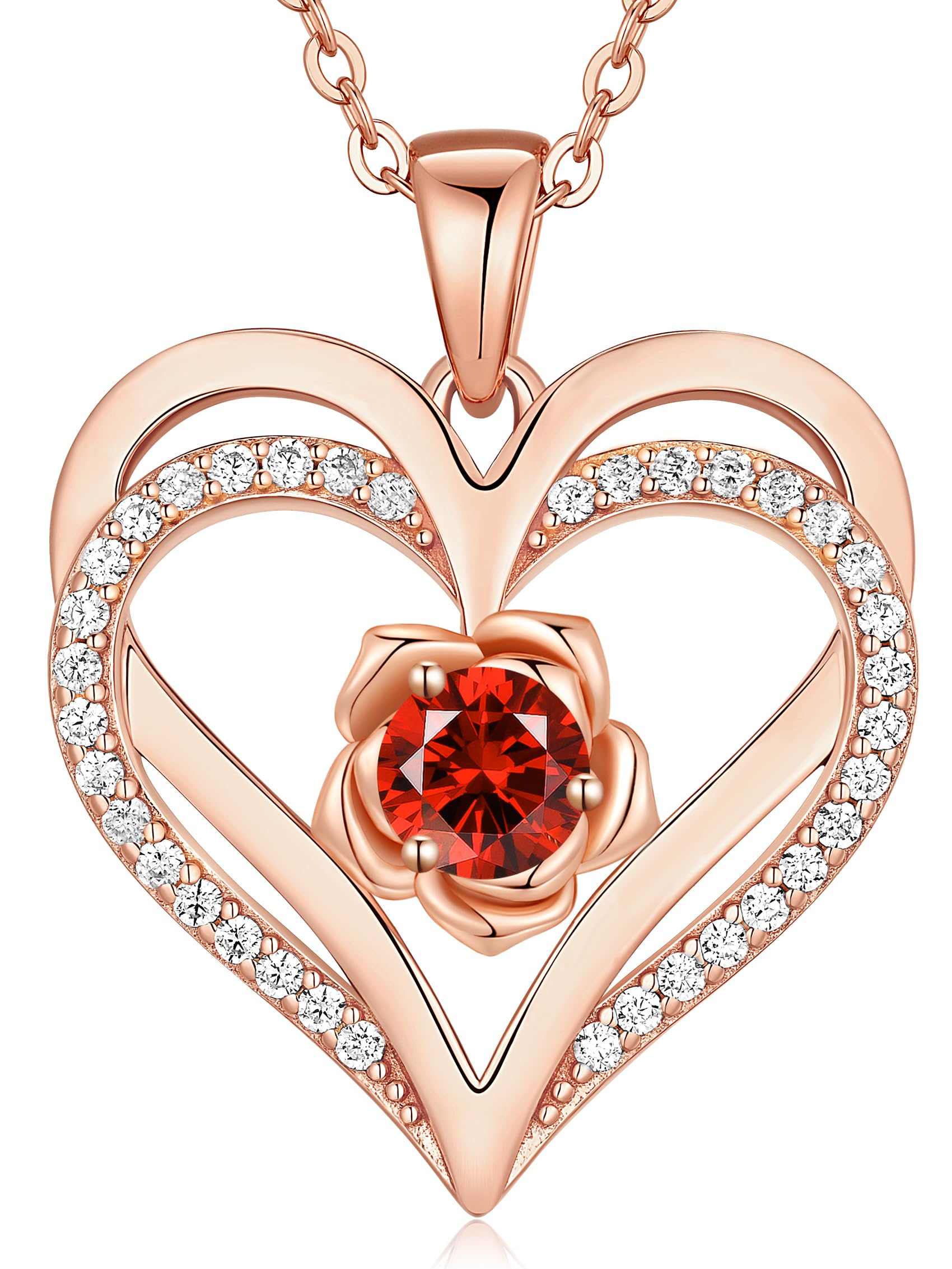 CDE Collana Donna Argento 925 Collana in Cuore, Pietra di nascita Rosé Fiore Collana in Oro, Rosa Gioielli Donna Regalo Valentin’s Day Natale Compleanno