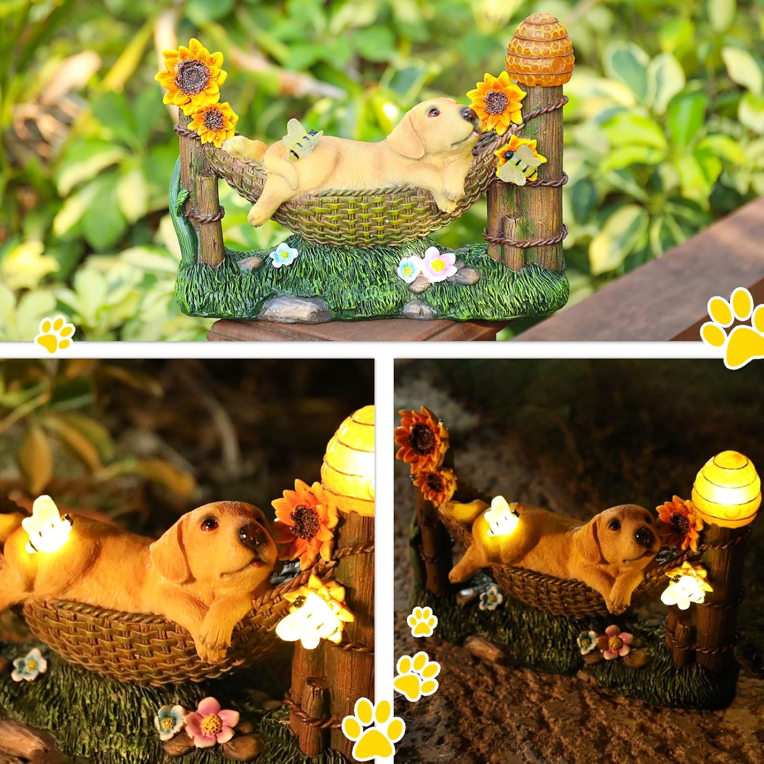 Afirst Solar Garden Outdoor Dog Statues Resin Figurine with Solar Lights Statue Decorations for Lawn, Patio, Balcony, Yard Ornament Mother's Day Gifts,Golden Retriever - Image 5