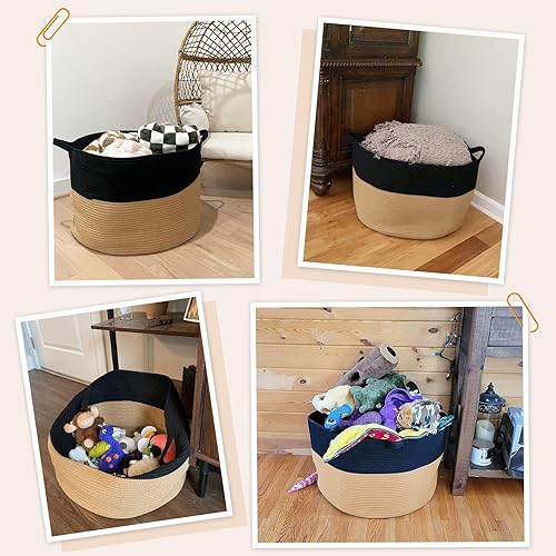 Vista 11 de INDRESSME - Canasta extragrande para ropa sucia de cuerda de algodón, cesta tejida decorativa con asas para guardería y sala, contenedor para Gris