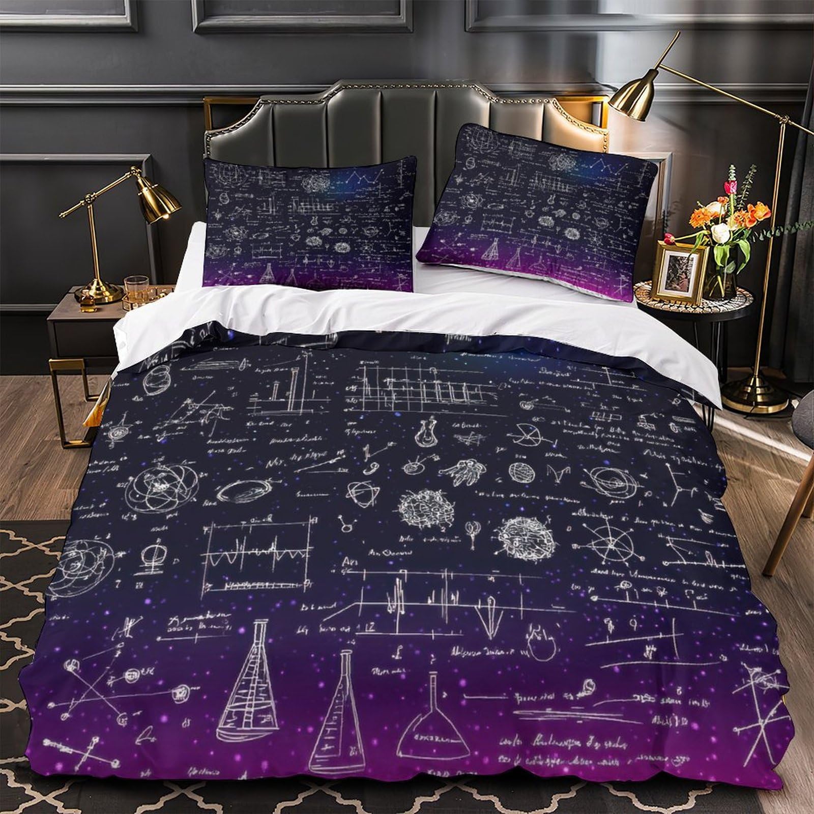 Housse de couette croquis scientifiques 3D parure de lit microfibre enfant drap résumé académique