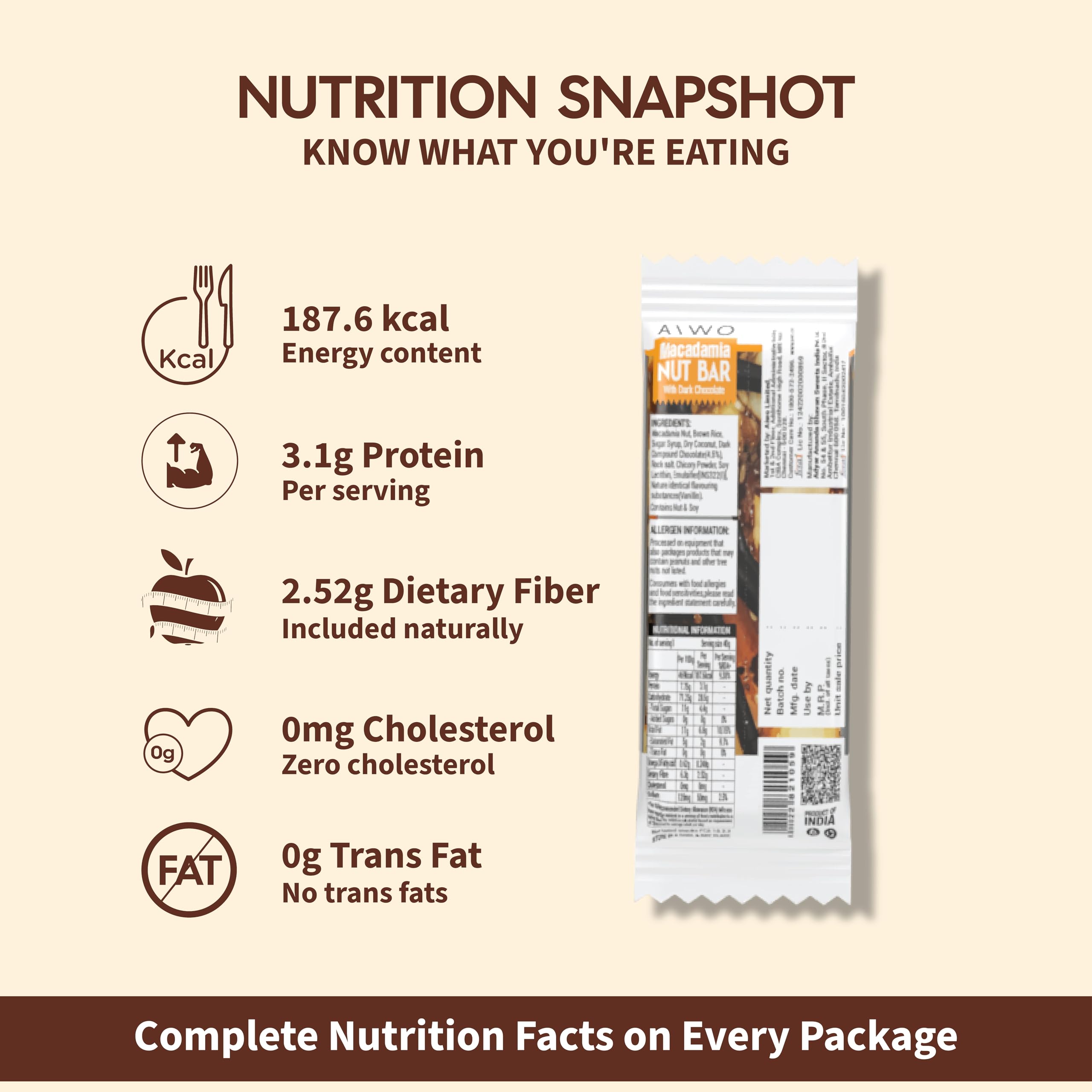 Aiwo Macadamia Nut Bar with Dark Compound Chocolate | Daily Protein Bars | Pack of 10 x 40g Protein Bars — Amazon image 7