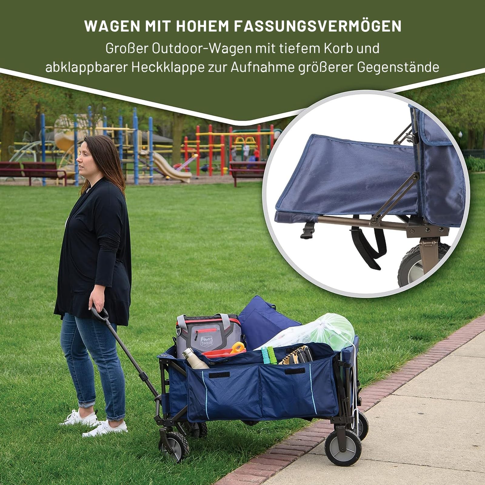 TIMBER RIDGE Heckklappe Faltbarer Klappwagen, Push-Pull-Strandwagen Faltbar, Seitentaschen, Camping, Garten, Einkaufen, 102kg Tragkraft, Blau
