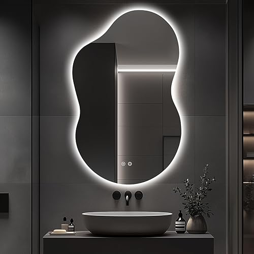 Miniatura 12 de Espejo de Baño LED Asimétrico con Luces, Espejo de Tocador de Baño LED Irregular para Pared con Retroiluminación, Antivaho, 3 Colores y Luz