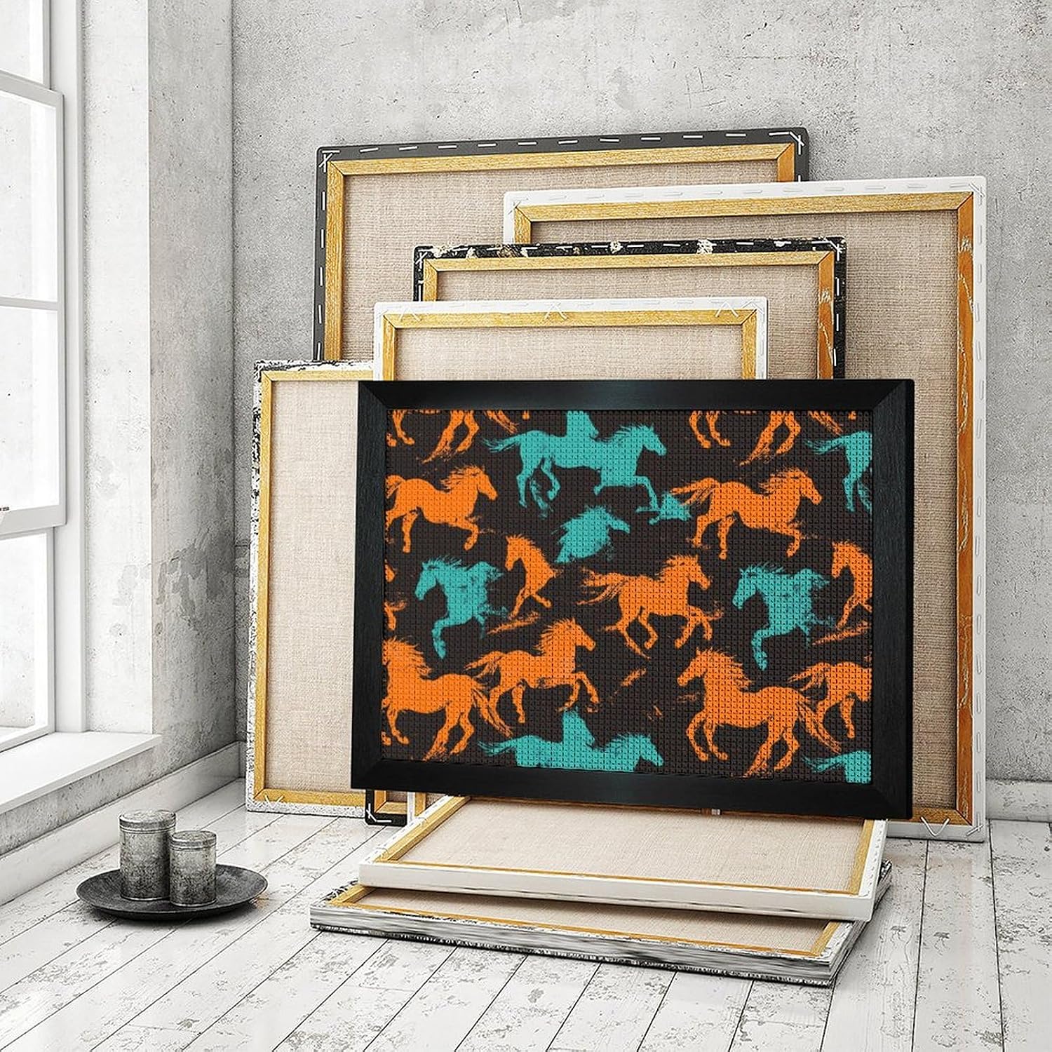 Camouflage Horse Racing Abstract Printed Diamond 5D Painting Kits DIY Full Drill Crafts for Home Wall Decor 16x20 Inch Blackwood 50 * 40cm