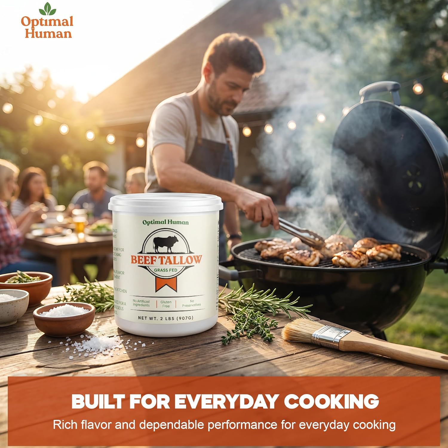100% Organic Grass-Fed Beef Tallow For Cooking – Traditional High-Heat Cooking Fat for Searing, Frying, Roasting & Sautéing – No Seed Oils & No Additives - Farm Raised Beef Tallow
