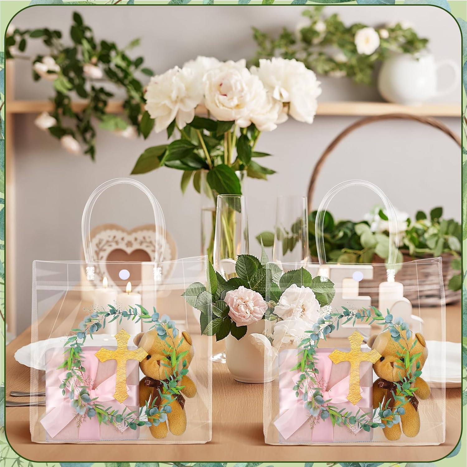 SilTriangle 20 Pcs First Communion Gift Bags Bulk with Handles 8x8x3.15 Inch Baptism Party Favors for Christenings Party Supplies