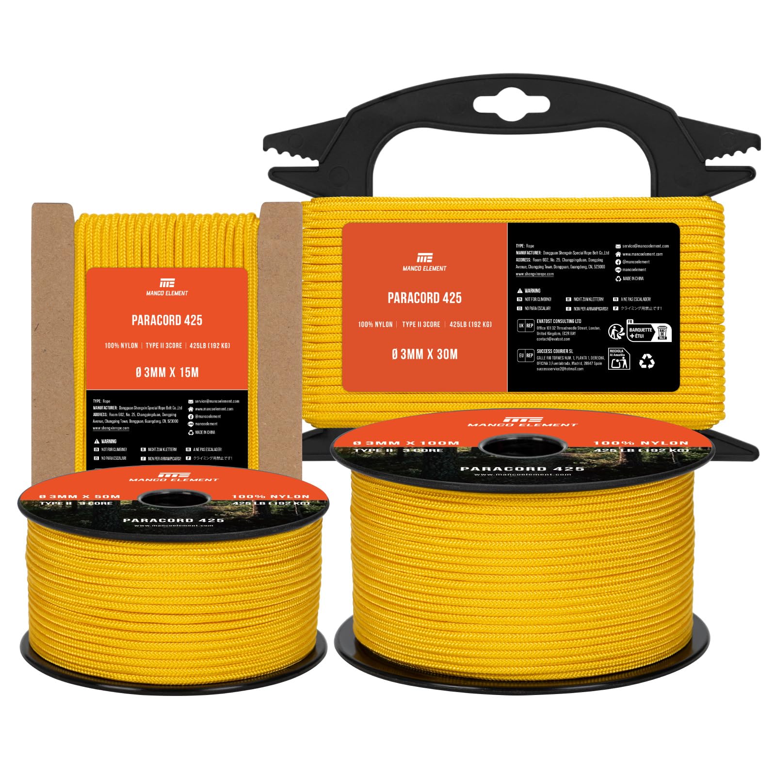 Manco Element 3mm Paracord 50m Nylon Rope 3 Strands Cord 425 Type II