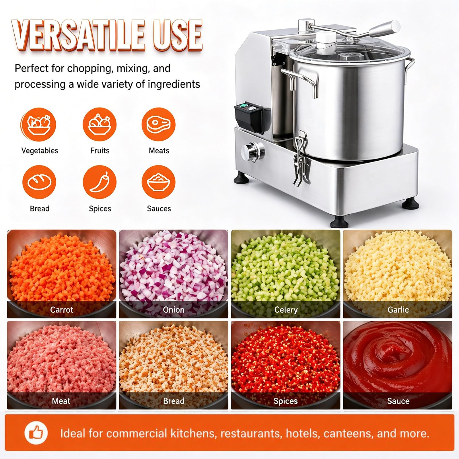 Robot da Cucina Multifunzione, Food Processor, Tritatutto, Motore 2000W, Ciotola Removibile, Pulizia Facile, per ristoranti e Carne suina 9L