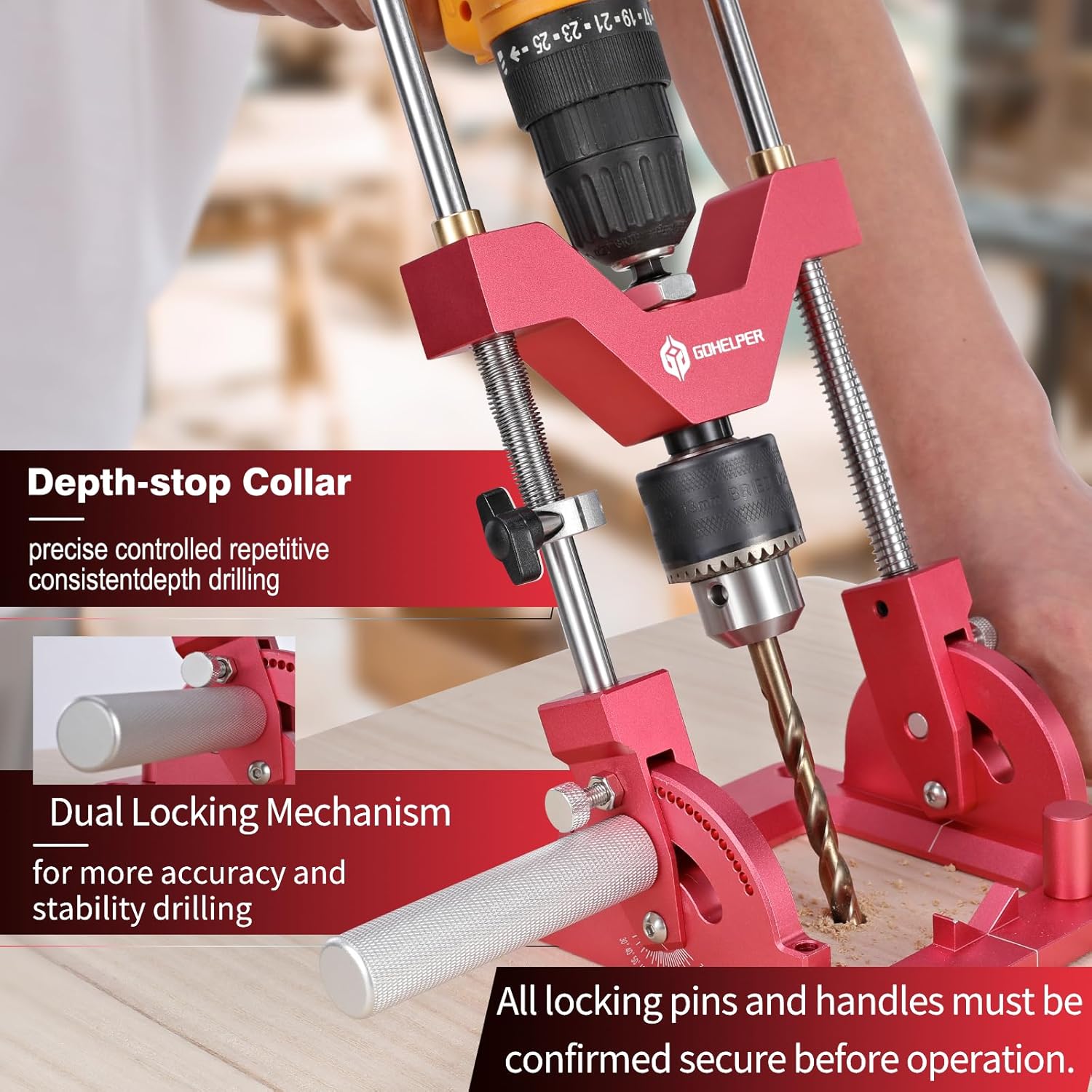 Portable Drill Guide for Straight Holes, Heavy-Duty 0° to 60° Angle Drilling Guide, Drill Press Adapter for Hand Drill, Precision Adjustable Drill Jig Attachment with 1/2" Chuck