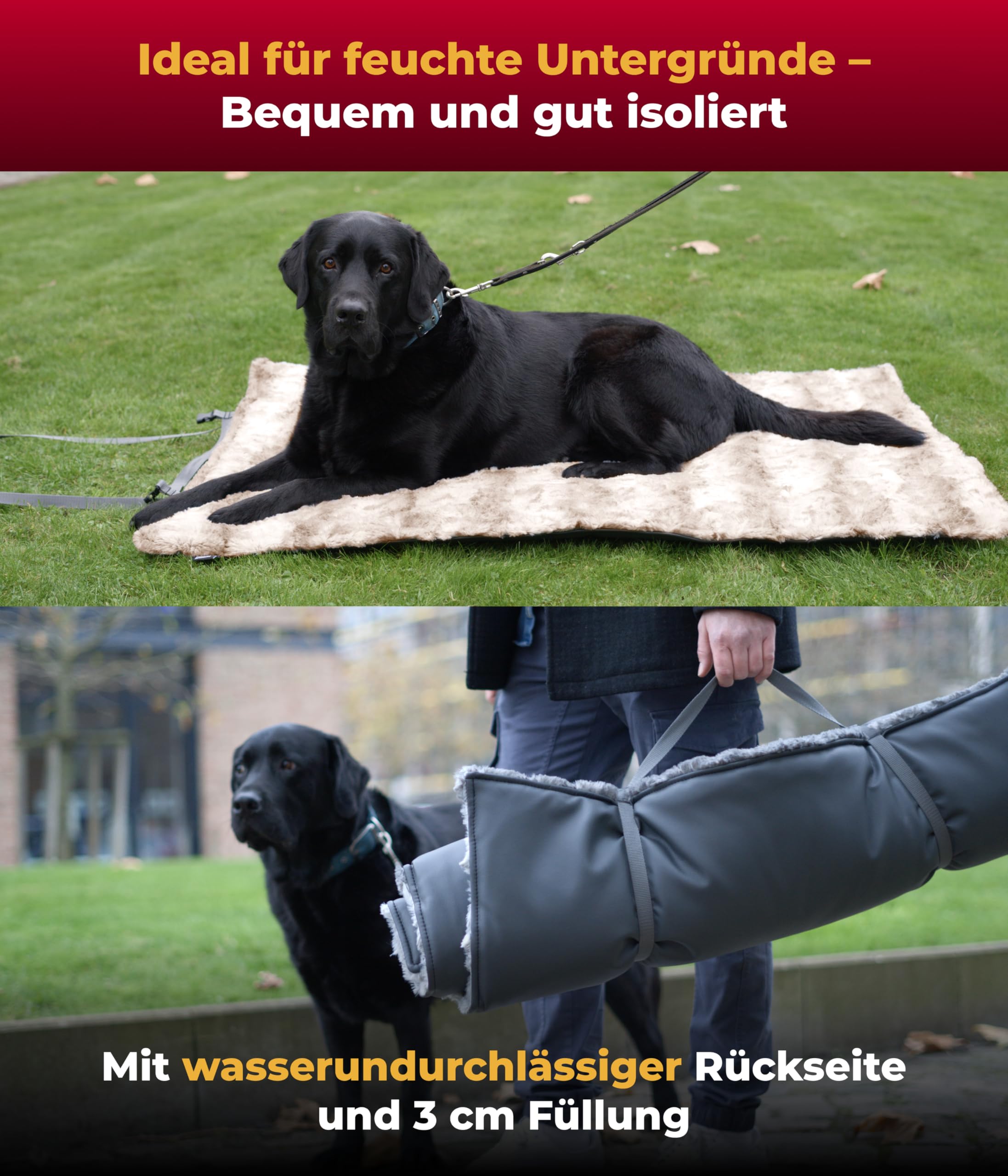 Hundedecke Outdoor L (85x120 cm) wasserdichte Hundedecke waschbar – 3 cm Füllung – Ideal für Reisen und Zuhause – Taupe, Made in DE