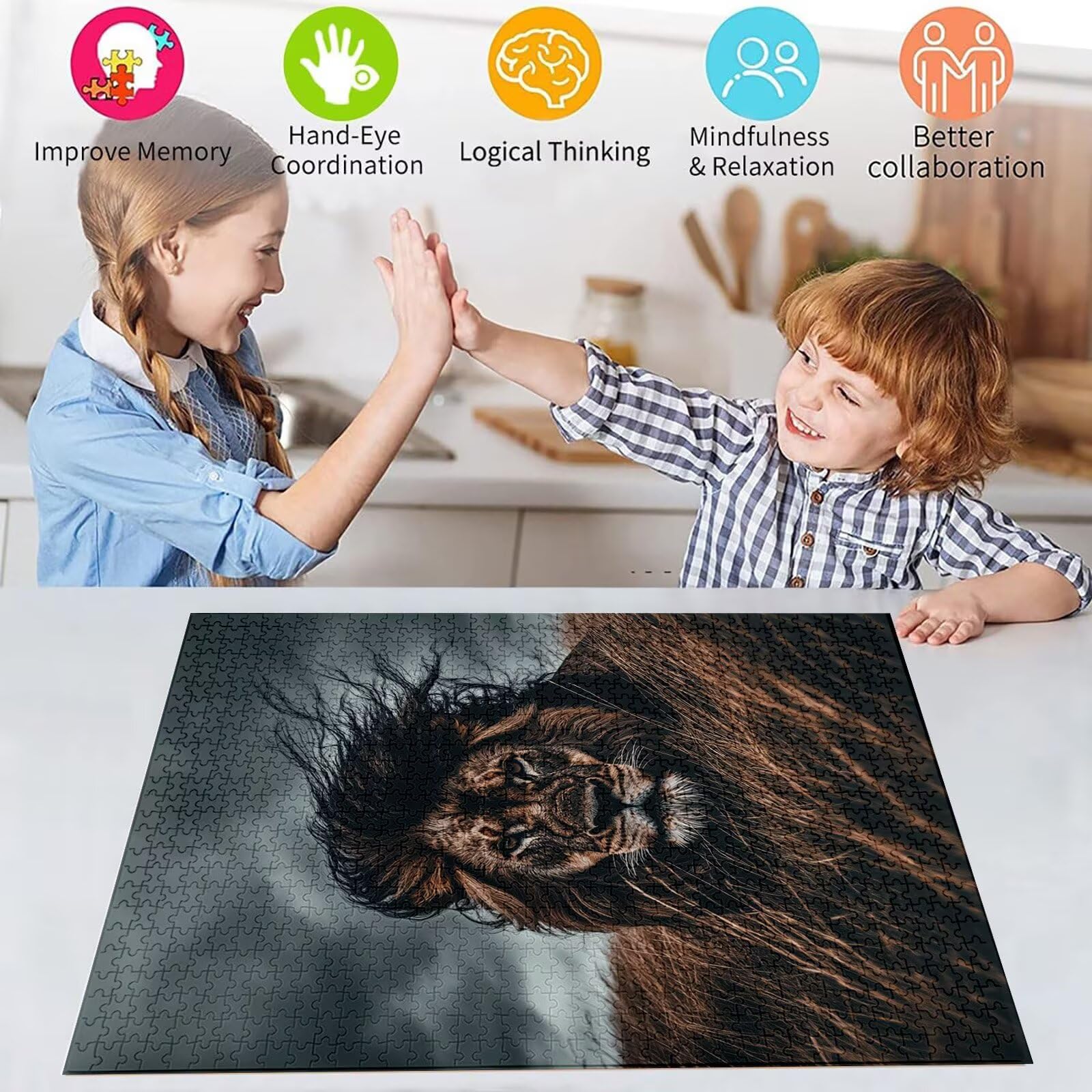 Puzzle 4000 Teile Löwe Puzzle Erwachsene, DIY Groß Puzzelmatten, Holzpuzzle für Erwachsene und Kinder ab 12 Jahren Wooden Jigsaw Wiese Geschicklichkeitsspiel für Die Ganze Familie, Geschenke D-897