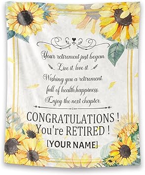 Custom Retirement Throw Blanket - Soft, Fuzzy & Warm - 40x50 Inches Flannel Blankets for Women - White Vintage Throws Farewell Gift for Coworker