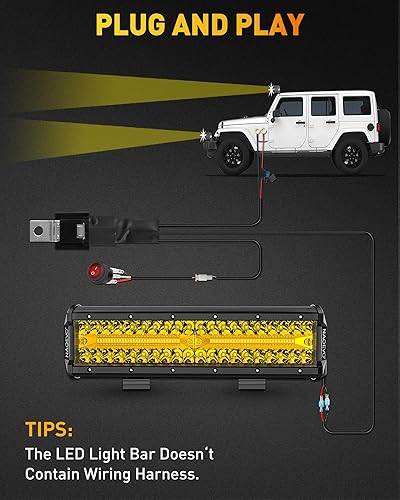 Miniatura 6 de NAOEVO Barra de luz LED amarilla de 12 pulgadas, 300 W, 30000 lúmenes, antiniebla, todoterreno, luces LED de conducción con haz combinado de