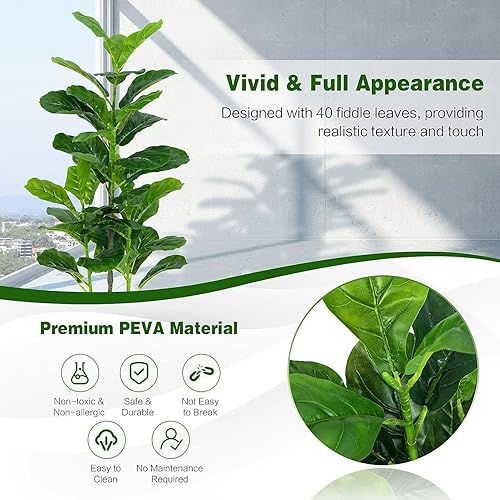 Miniatura 10 de Paquete de 2 árboles de ficus artificiales de hoja de violín de 51 pulgadas, con 100 hojas, árboles falsos decorativos para interiores