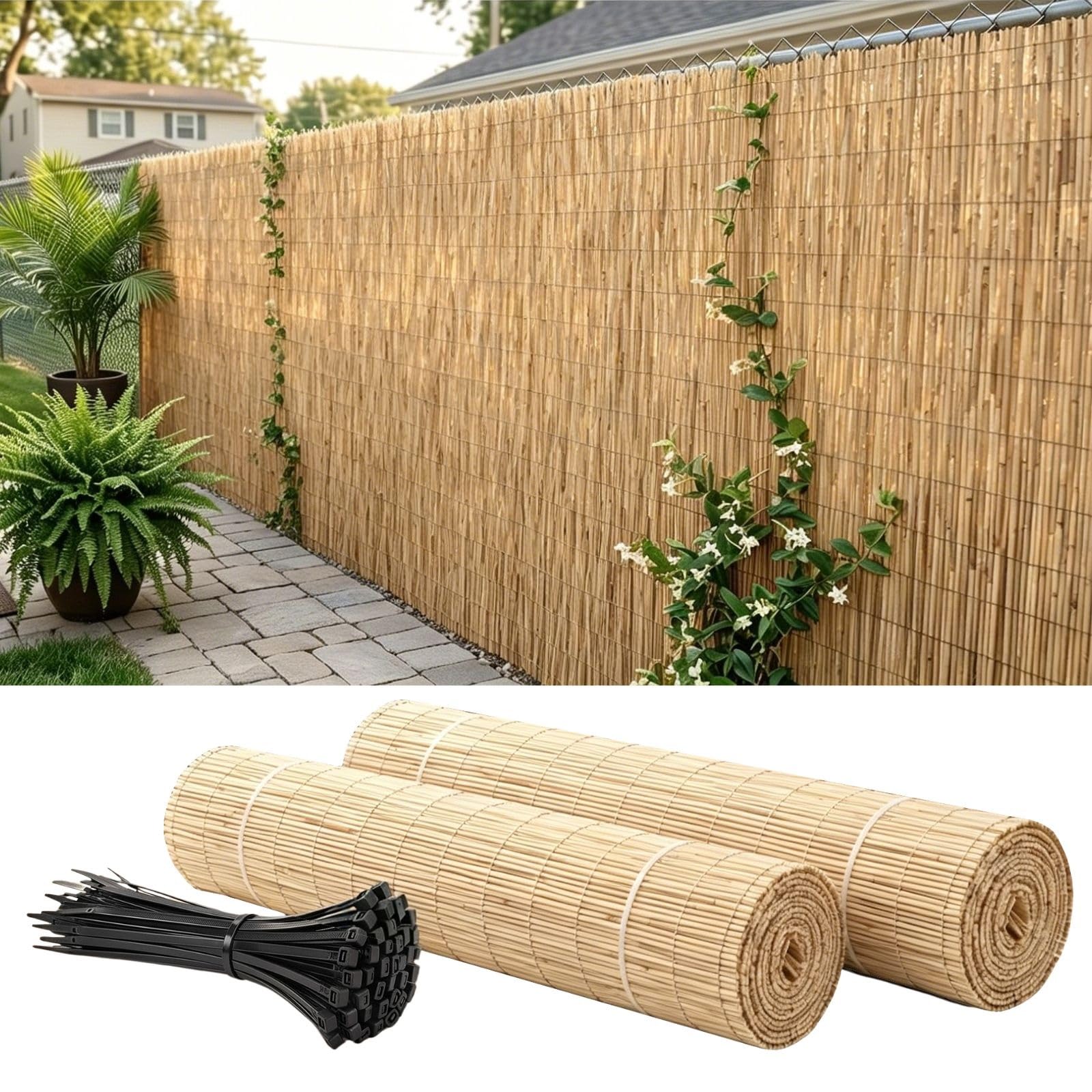 Arella in Bambù Naturale Privacy 100/120/130/150/180 cm Cannette in Canne Canniccio con Fascette per Esterno Rilegate Giardino Terrazza Balcone Piscina Gazebo Stuoia Ombreggiante(Bianco,H80xL150cm)
