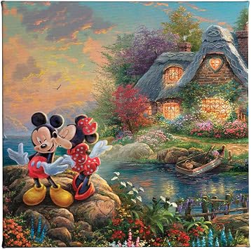 Thomas Kinkade Studios Disneys Mickey and Minnie Sweetheart Cove 14 x 14 Gallery Wrapped Canvas