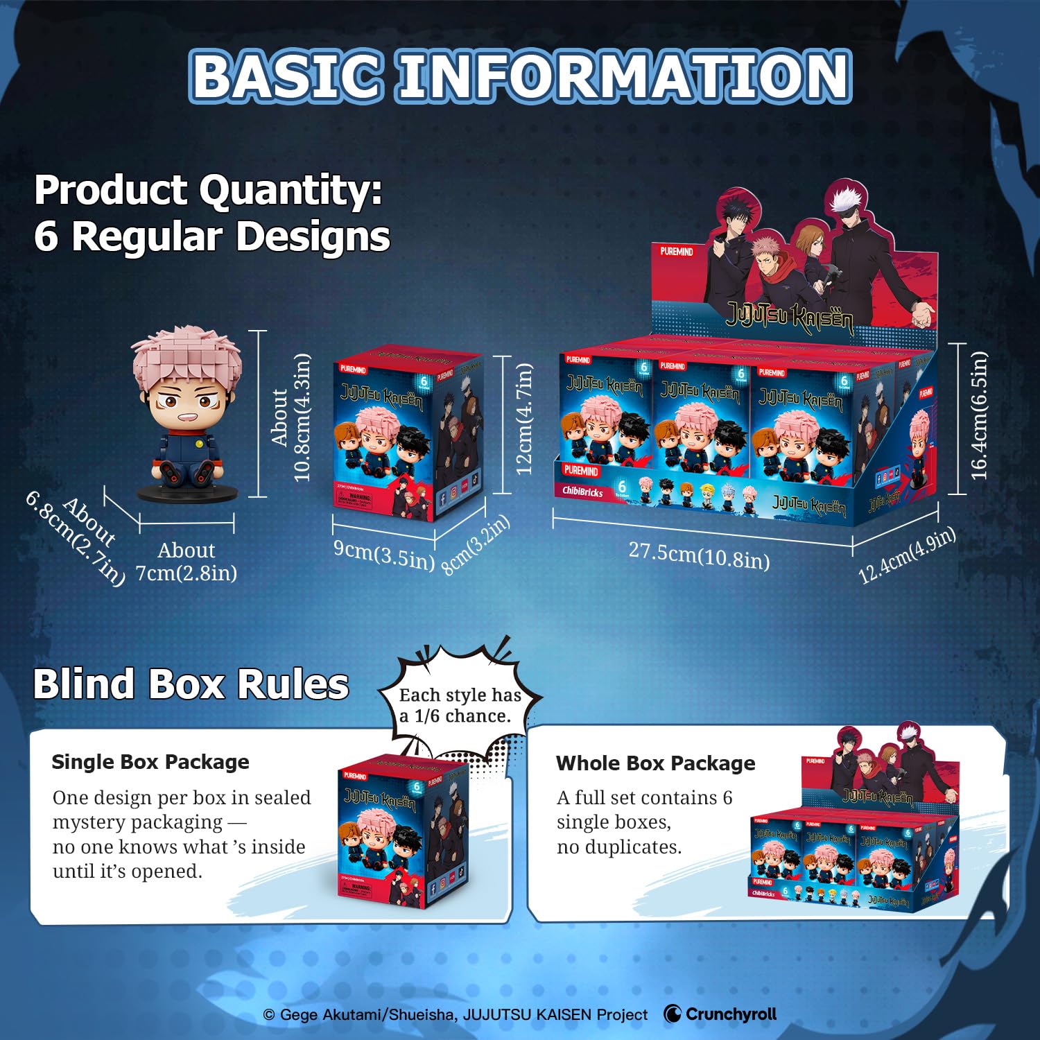 puremind JJK Chibi-Sammelset, Jujutsu Kaisen Mini-Figuren, 6er-Set | Offiziell lizenziert, bewegliche arme, chibi-look, keine doppelten motive, zum bauen, für regal, vitrine, sammlung und deko