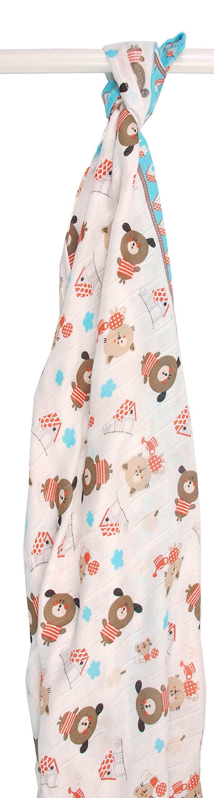 TI-TINTi TIN | Muslin Made of Natural Anti-Mite Bamboo | Soft Gauze for Baby with House Print | Can Be Used as Swaddle or Sheet | 120 x 120 cm